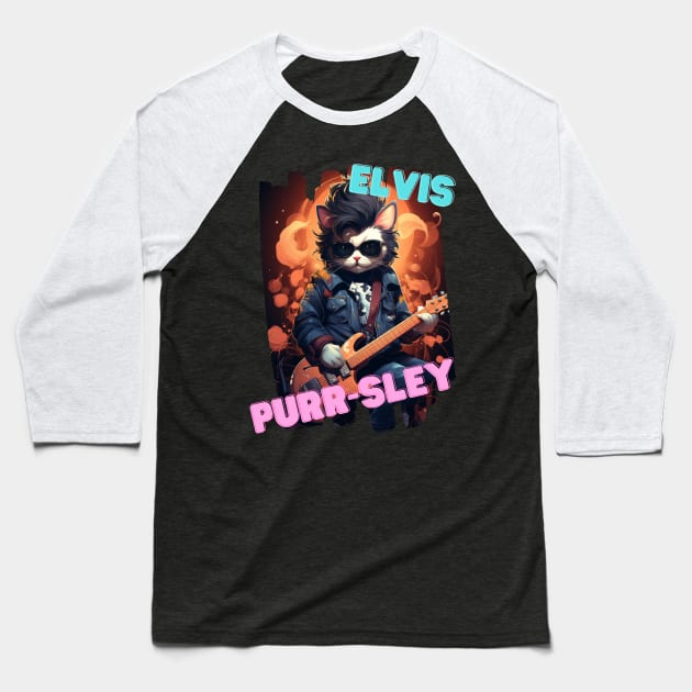 Elvis-Style Cat: "Elvis Purrsley" Baseball T-Shirt by LionCreativeFashionHubMx